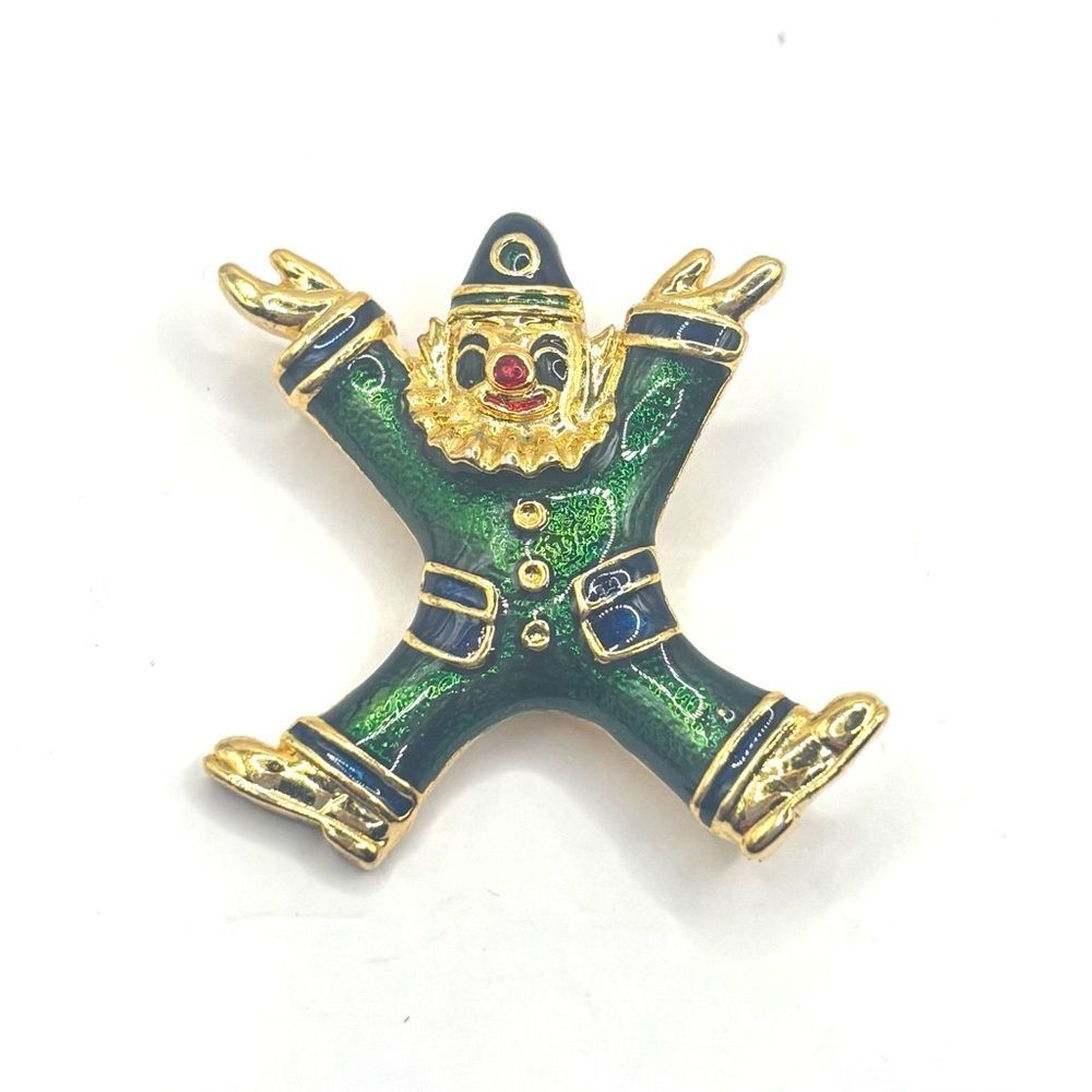 Vintage Style Enameled Happy Circus Clown Brooch / Lapel Pin